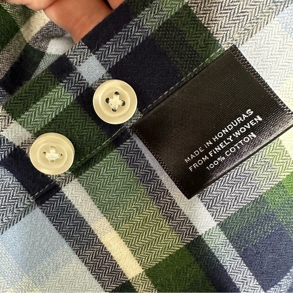 STANTT Men’s Brushed Twill Button Down Shirt Blue/Green Plaid Neck 16 - Picture 7 of 7